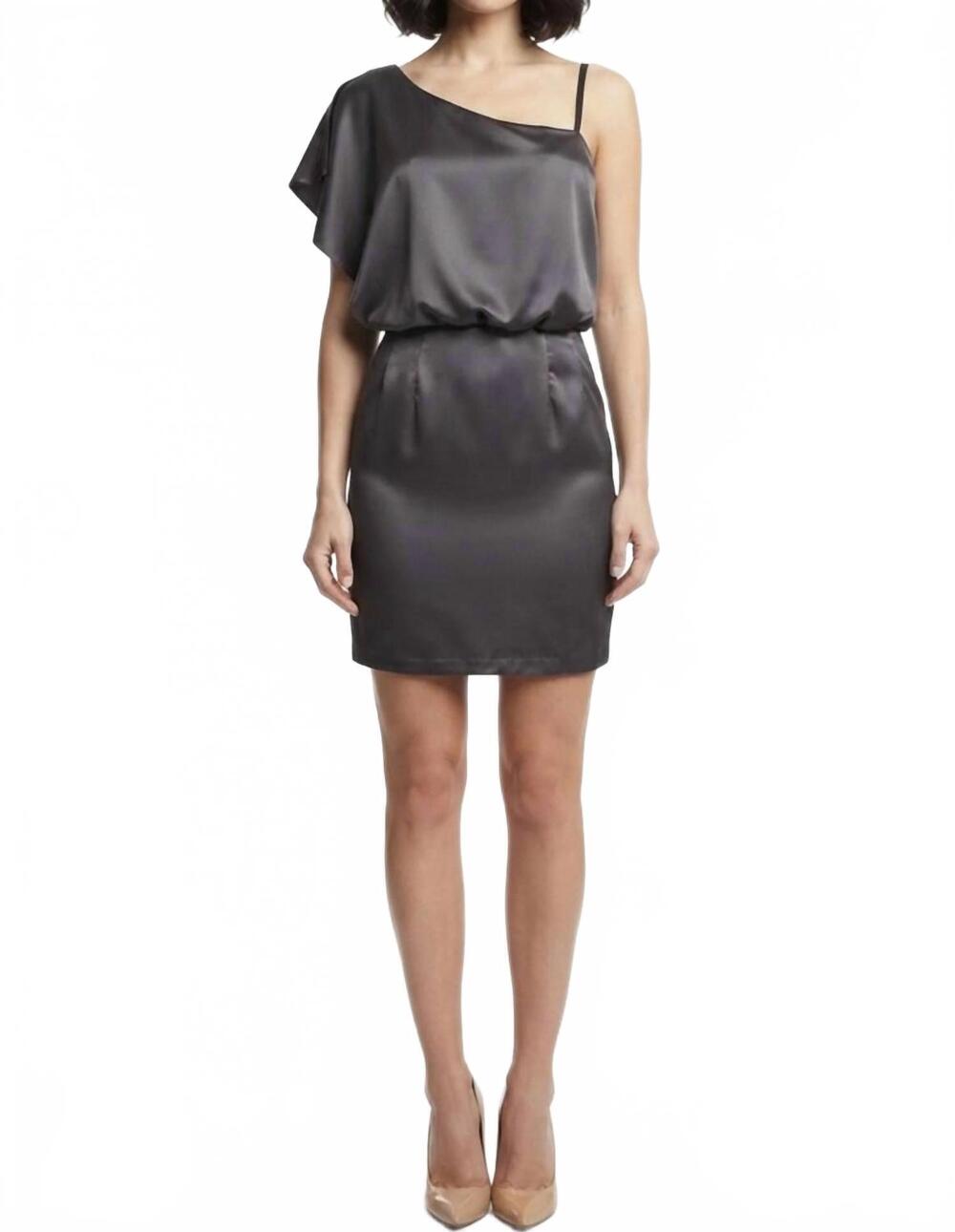 NEW JESSICA SIMPSON asymmetric one-shoulder satin mini dress in steel